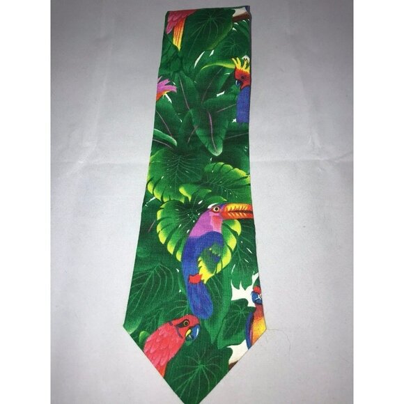 Maddies Daddy's Tropical Birds Parrots Toucans Vermont Cotton Classic Neck Tie - Picture 1 of 4